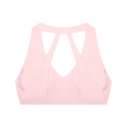 Women's Halter Cropped Sports Bra in pink, alternate angle