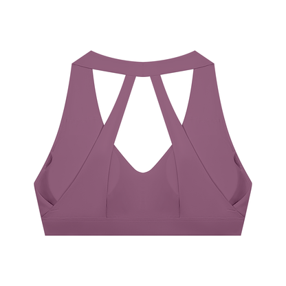 Women's Halter Cropped Sports Bra in plum purple, alternate angle