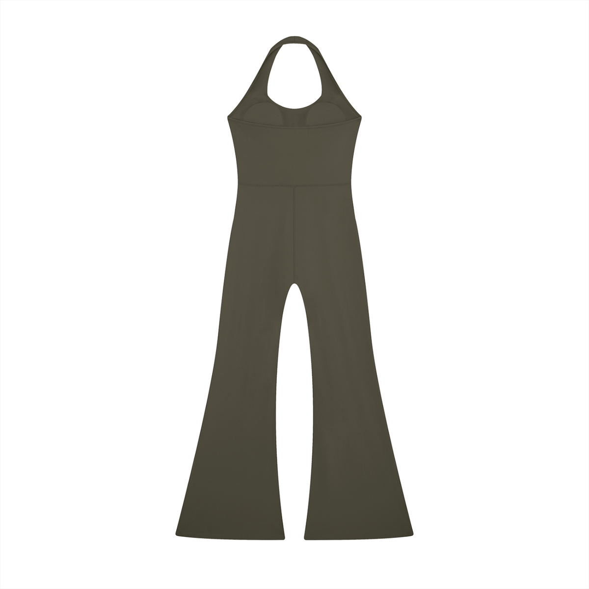 Women's Halter Flared Jumpsuit in army green, alternate angle