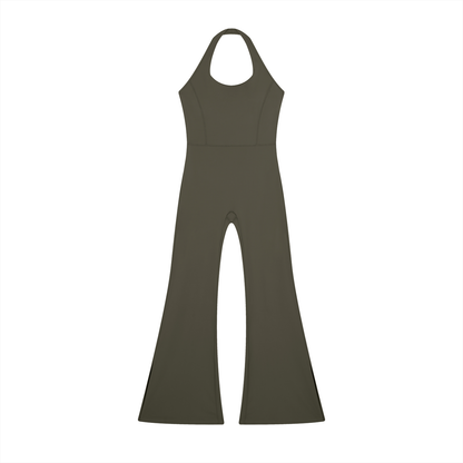 Women's Halter Flared Jumpsuit in army green