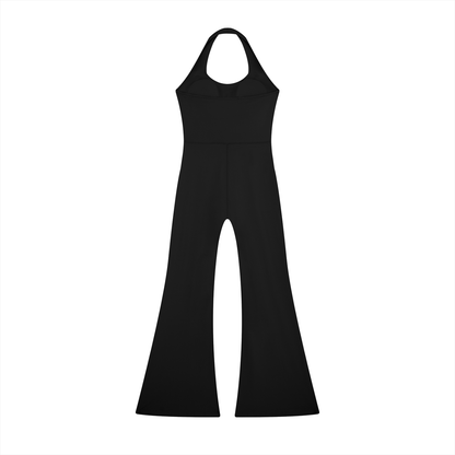 Women's Halter Flared Jumpsuit in black, alternate angle