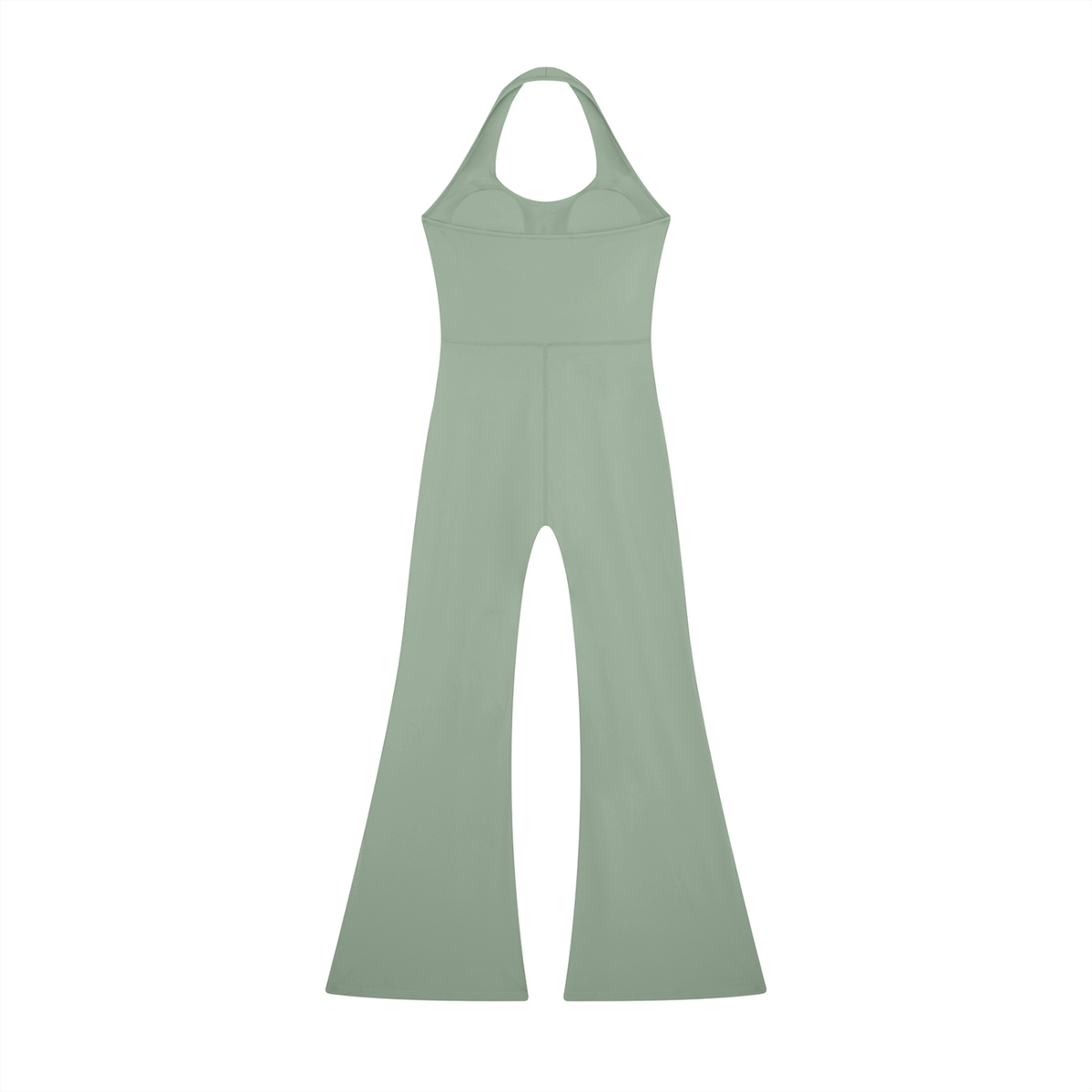 Women's Halter Flared Jumpsuit in gray green, alternate angle