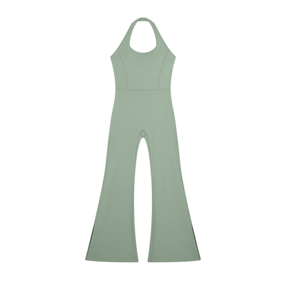 Women's Halter Flared Jumpsuit in gray green