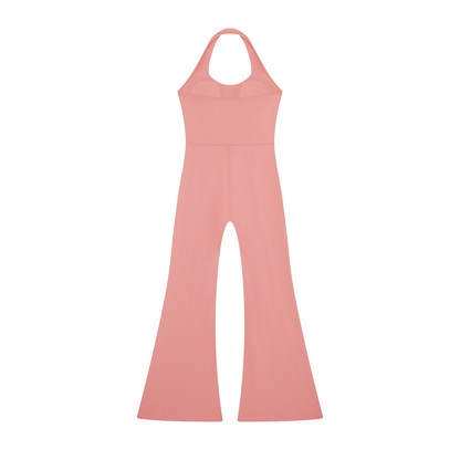 Women's Halter Flared Jumpsuit in pink, alternate angle
