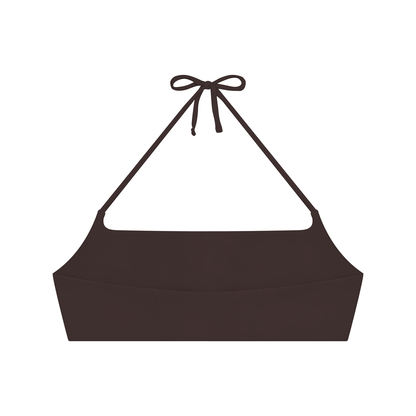 Women's Halter Neck Yoga Sports Bra in brown, alternate angle