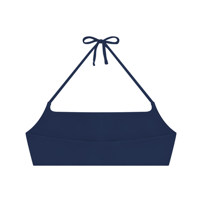 Women's Halter Neck Yoga Sports Bra in navy blue, alternate angle
