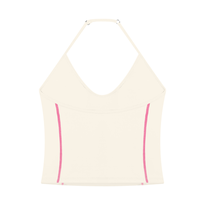 Women's Halter Neck Yoga Tank Top in apricot, alternate angle