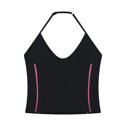 Women's Halter Neck Yoga Tank Top in black, alternate angle