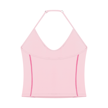 Women's Halter Neck Yoga Tank Top in pink, alternate angle