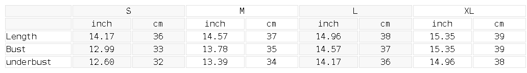 Size chart for the Women's Halter Neck Yoga Tank Top