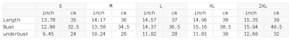Size chart for the Women's Halter Yoga Sports Bra