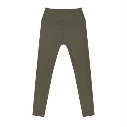 Women's High Rise Ankle Length Leggings in army green, alternate angle