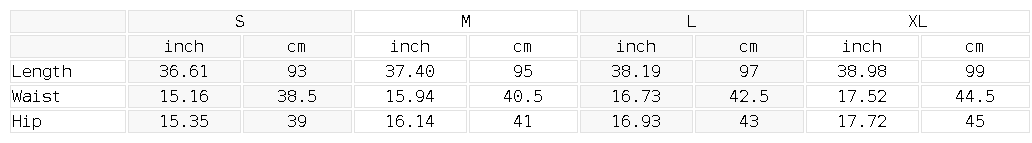 Size chart for the Women's High Rise Flared Yoga Pants
