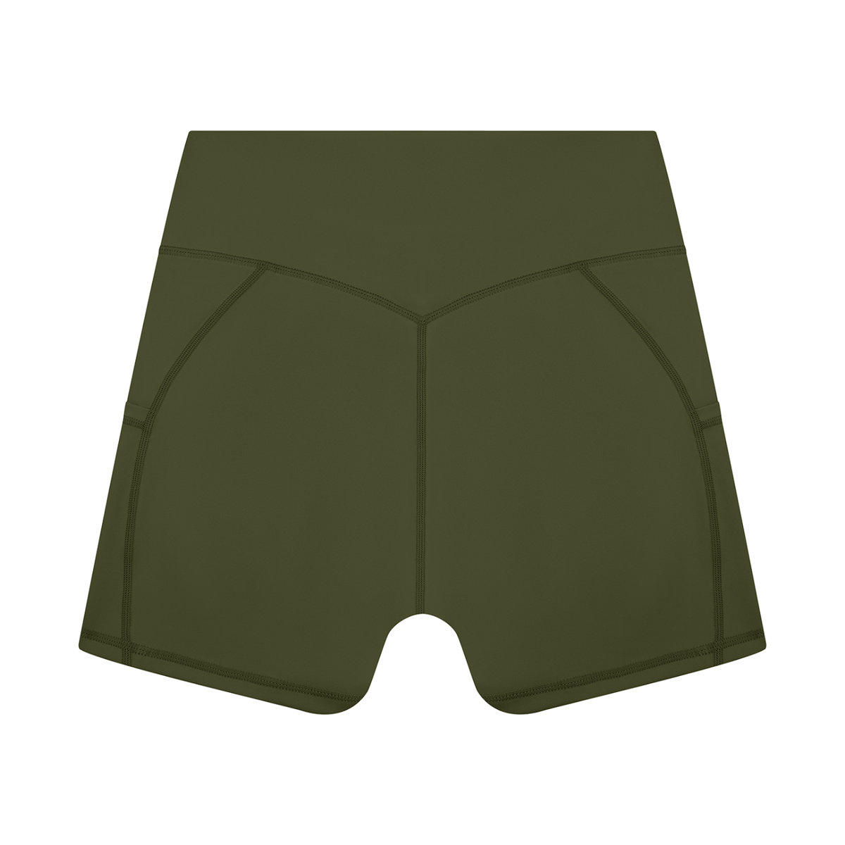 Women's High Rise Pocket Yoga Shorts in army green, alternate angle