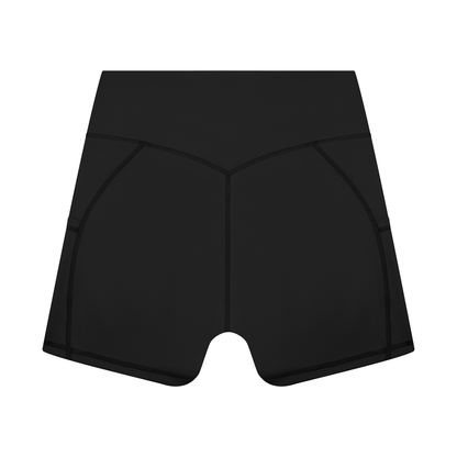 Women's High Rise Pocket Yoga Shorts in black, alternate angle