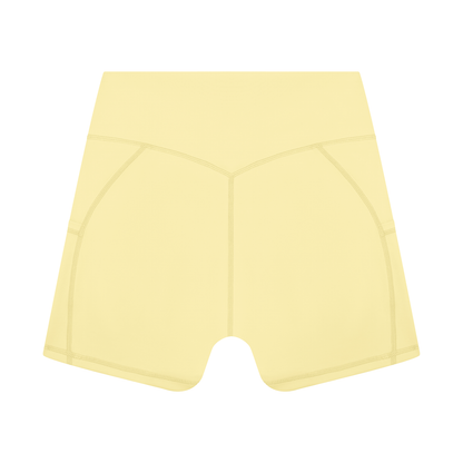 Women's High Rise Pocket Yoga Shorts in yellow, alternate angle