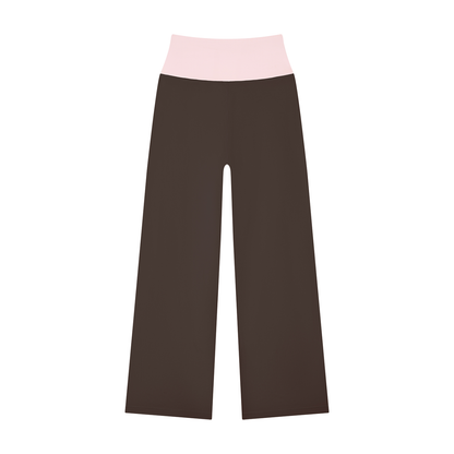 Women's High Rise Straight Leg Yoga Leggings in coffee with light pink, alternate angle