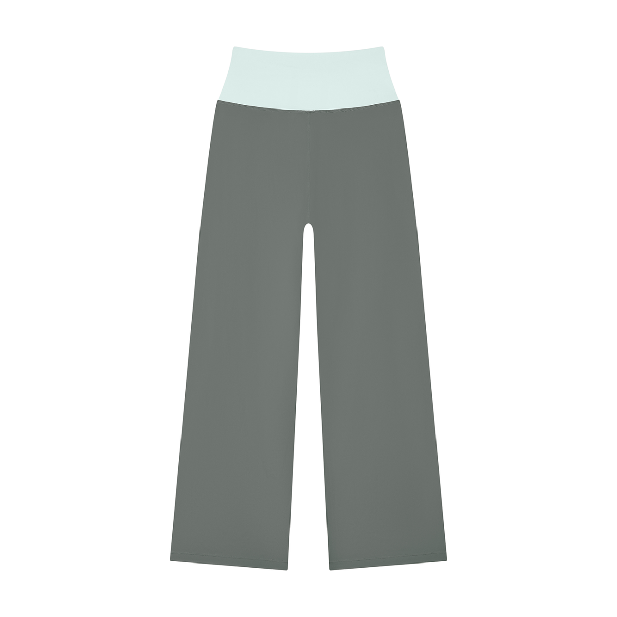 Women's High Rise Straight Leg Yoga Leggings in dark gray with light blue, alternate angle