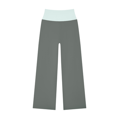 Women's High Rise Straight Leg Yoga Leggings in dark gray with light blue, alternate angle