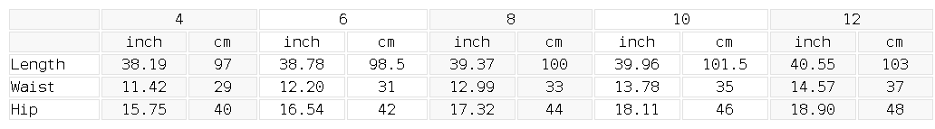Size chart for the Women's High Rise Straight Leg Yoga Pants