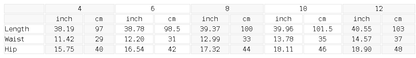 Size chart for the Women's High Rise Straight Leg Yoga Pants