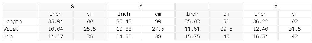 Size chart for the Women's High Rise Topstitching Leggings