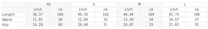 Size chart for the Women's High Rise Wide Leg Pants