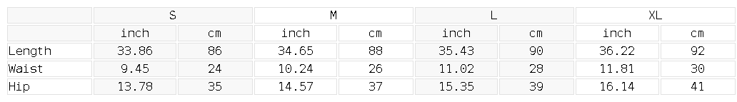Size chart for the Women's High Waisted Ankle Length Yoga Leggings