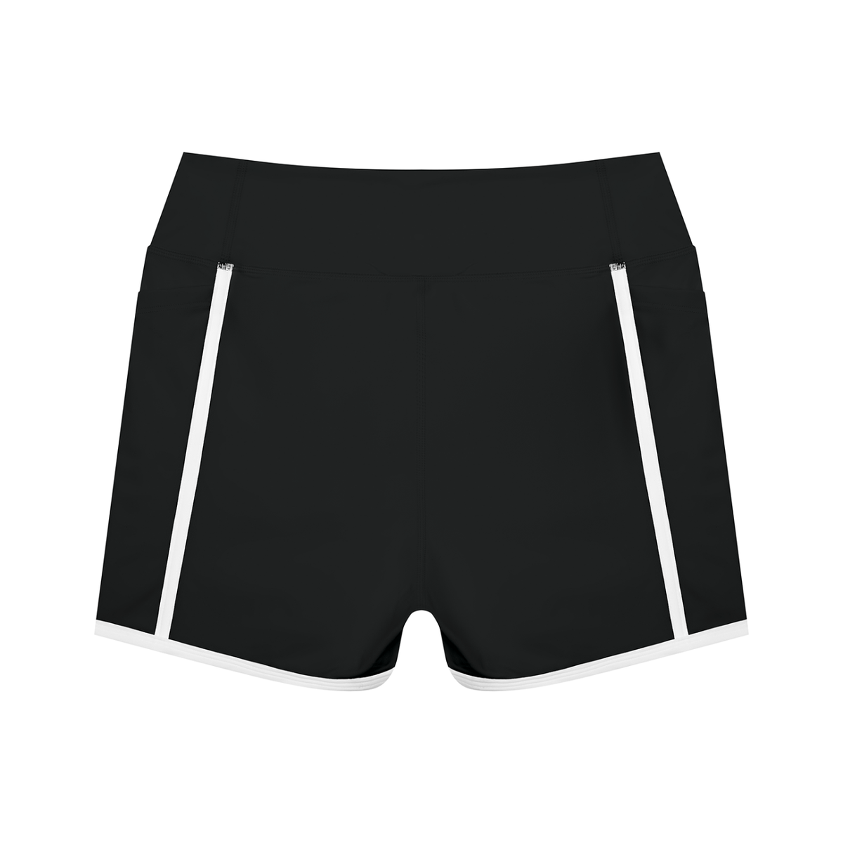 Women's High Waisted Color Block Biker Shorts in black with white, alternate angle