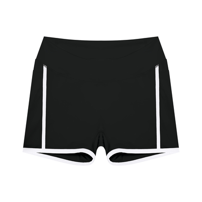 Women's High Waisted Color Block Biker Shorts in black with white