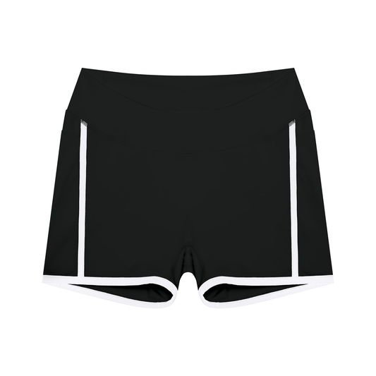 Women's High Waisted Color Block Biker Shorts in black with white