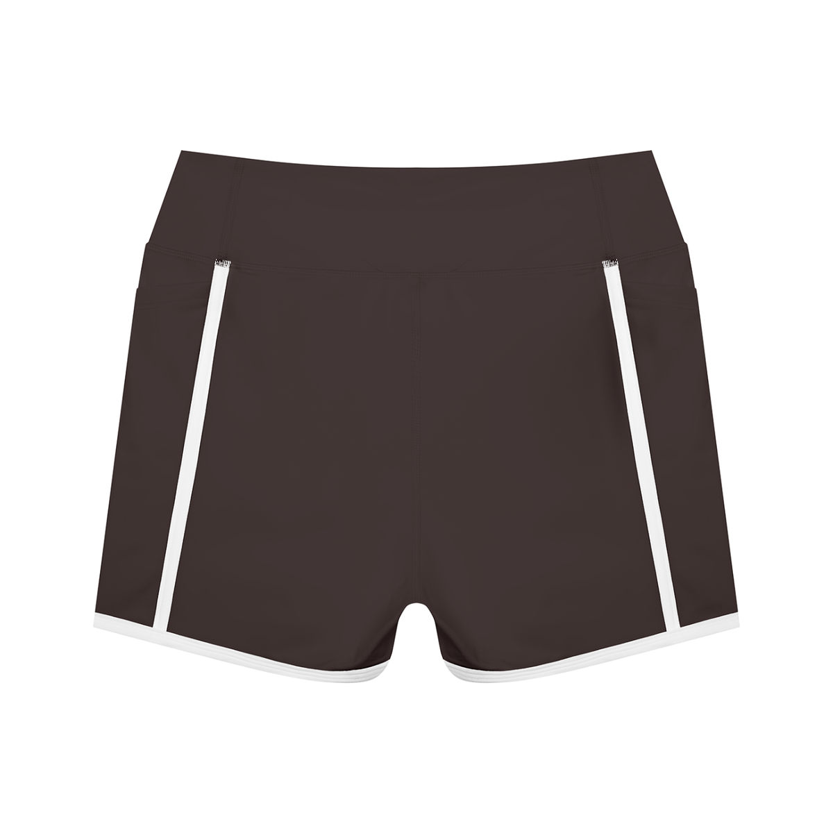 Women's High Waisted Color Block Biker Shorts in brown with white, alternate angle