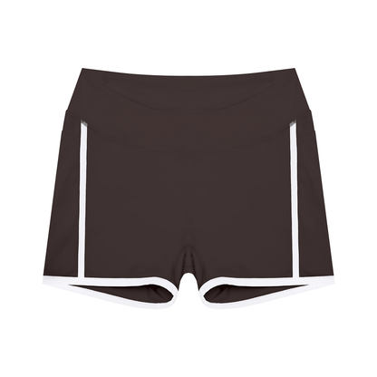 Women's High Waisted Color Block Biker Shorts in brown with white