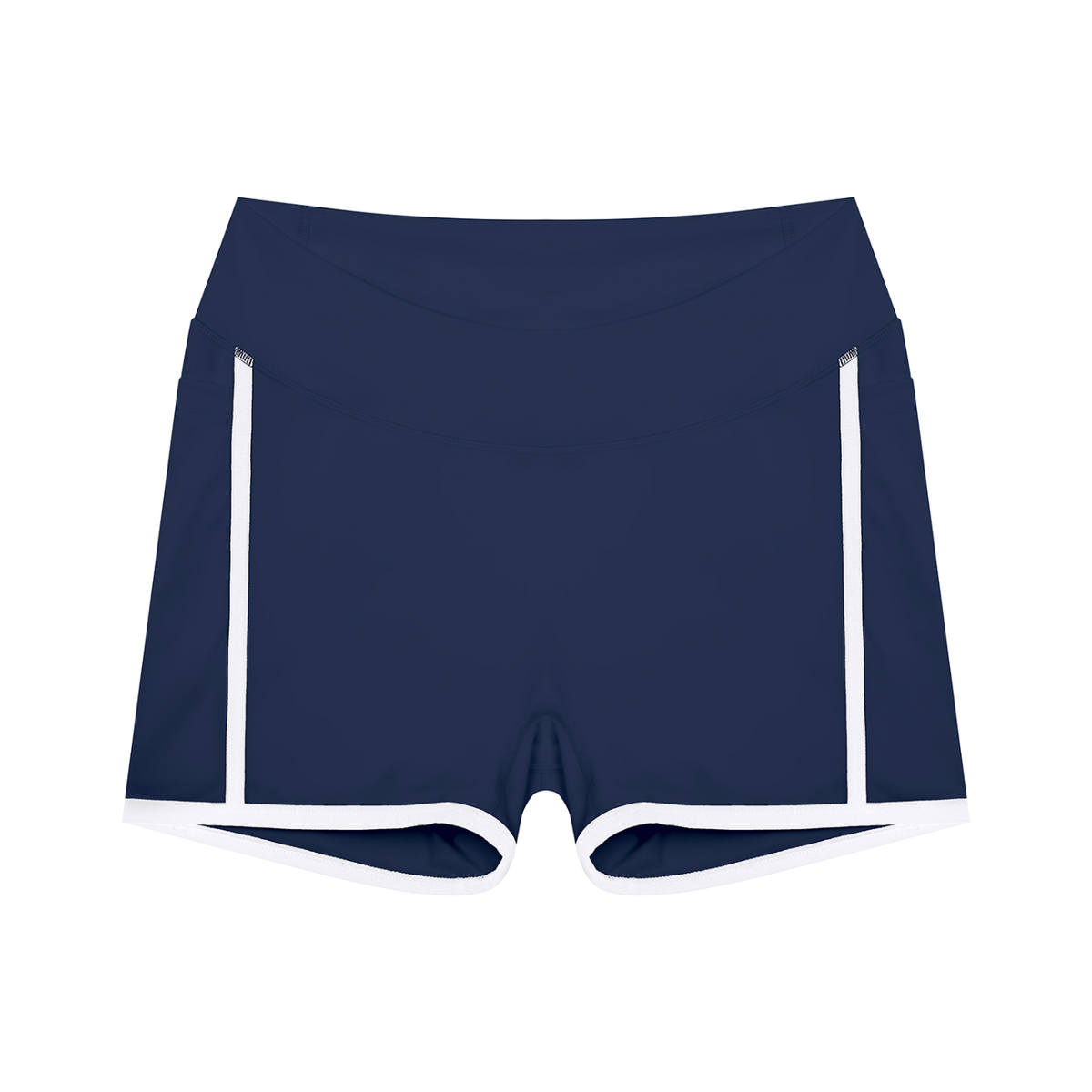 Women's High Waisted Color Block Biker Shorts in navy blue with white