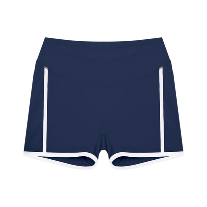 Women's High Waisted Color Block Biker Shorts in navy blue with white