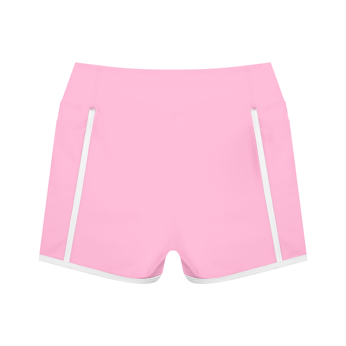 Women's High Waisted Color Block Biker Shorts in pink with white, alternate angle