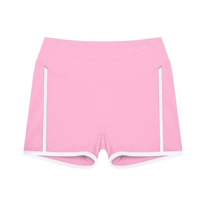 Women's High Waisted Color Block Biker Shorts in pink with white
