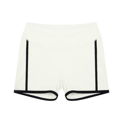Women's High Waisted Color Block Biker Shorts in white gray with black