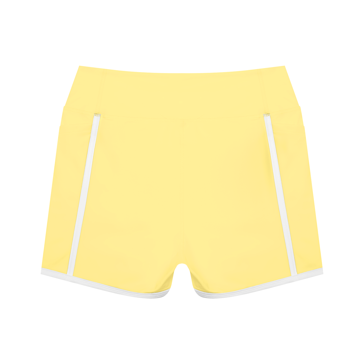 Women's High Waisted Color Block Biker Shorts in yellow with white, alternate angle