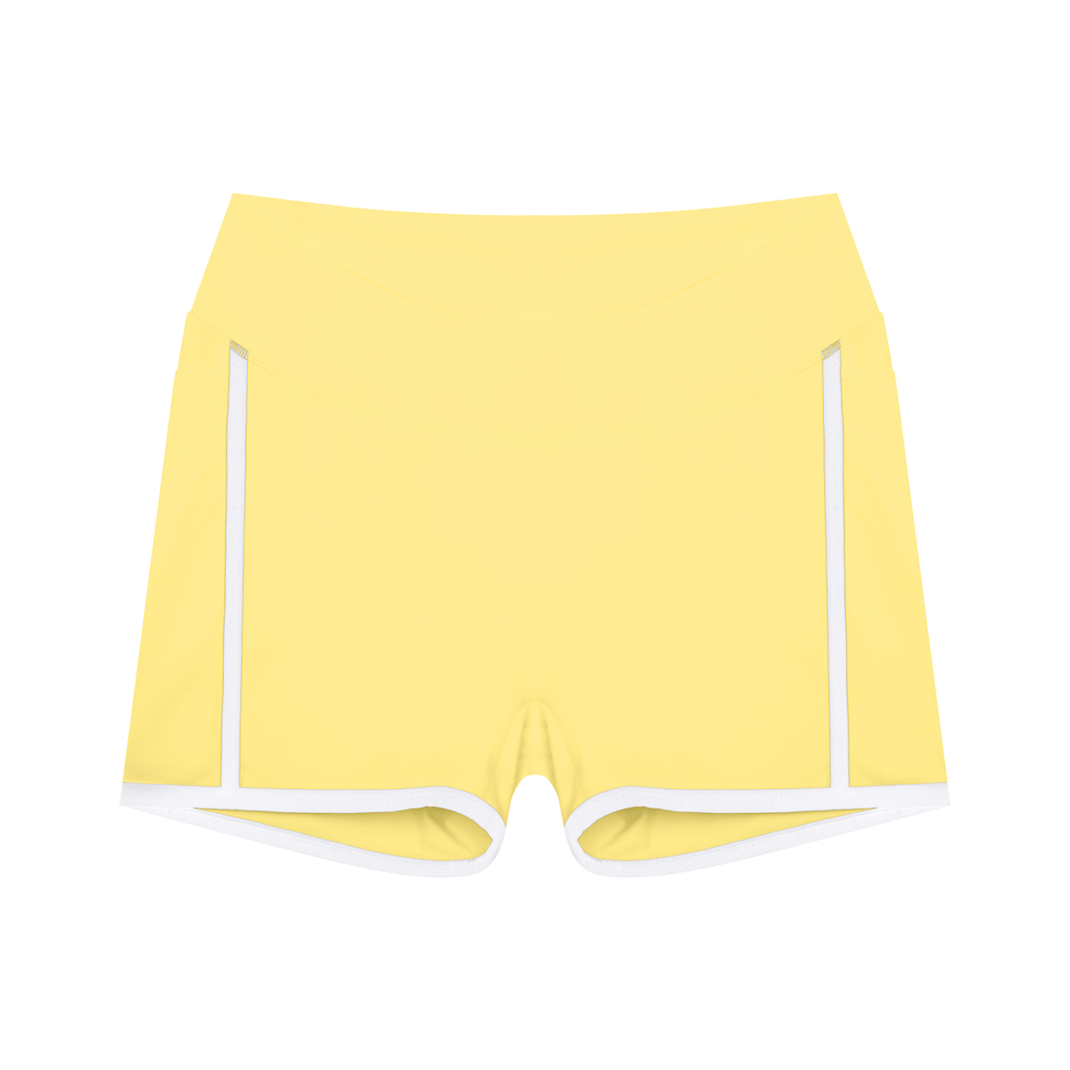 Women's High Waisted Color Block Biker Shorts in yellow with white