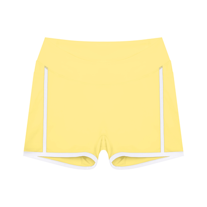 Women's High Waisted Color Block Biker Shorts in yellow with white