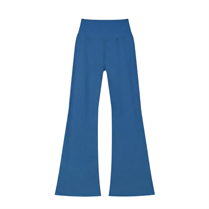 Women's High-Waisted Flare Leggings in colorful blue, alternate angle