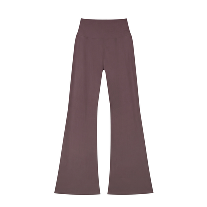 Women's High-Waisted Flare Leggings in plum purple, alternate angle