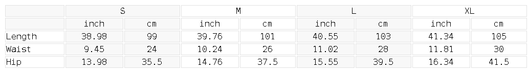 Size chart for the Women's High-Waisted Flare Leggings