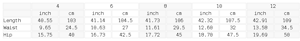 Size chart for the Women's High Waisted Straight Leg Yoga Pants