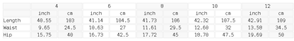 Size chart for the Women's High Waisted Straight Leg Yoga Pants