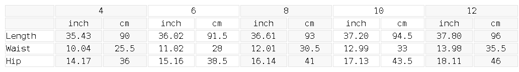 Size chart for the Women's High Waisted Tapered Yoga Leggings