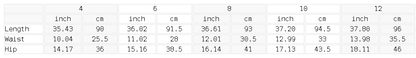 Size chart for the Women's High Waisted Tapered Yoga Leggings