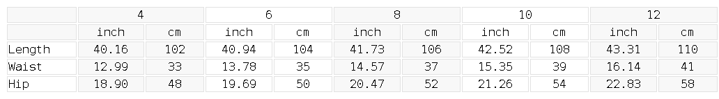 Size chart for the Women's High Waisted Wide Leg Yoga Pants