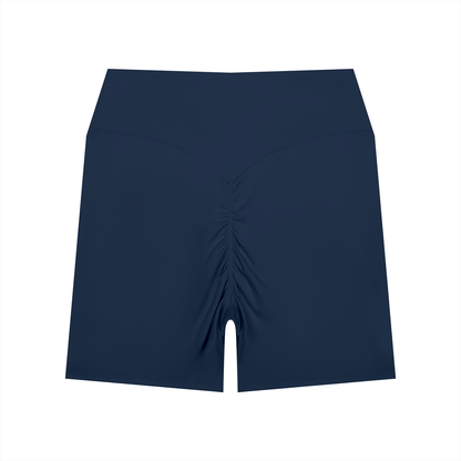 Women's High Waisted Yoga Biker Shorts in navy blue, alternate angle